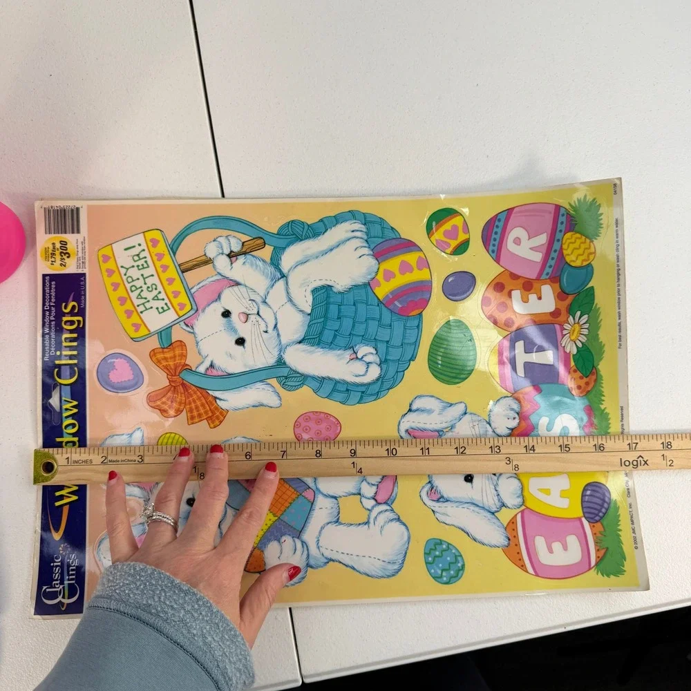 Vintage 2000 2002 Classic Window‎ Glitter Clings 2pc Easter Eggs Bunny Reusable
